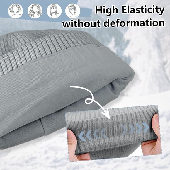 Womens Warm Knit Beanie Hat Thick Cotton Lined Slouchy Skull Cap for Fall Winter - Picture 3 of 7